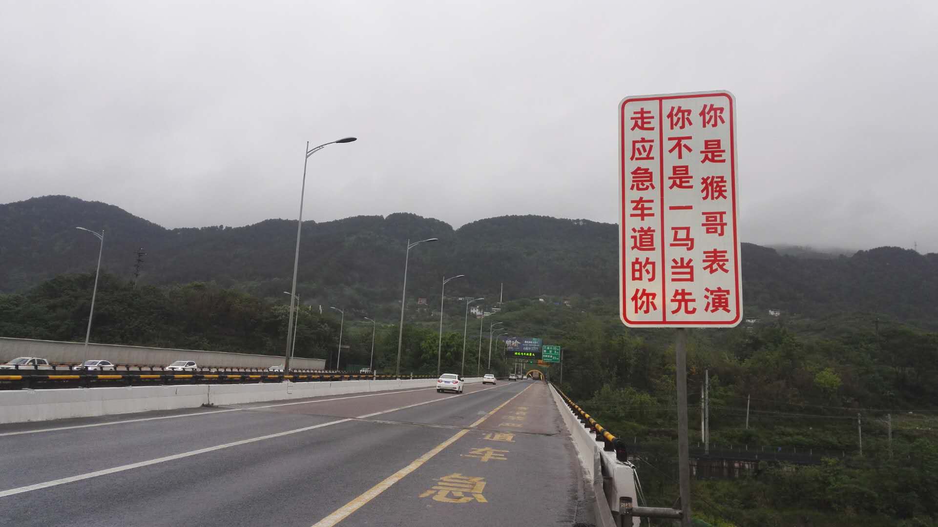 重庆高速执法部门创作诙谐交通警示语，提醒驾驶员不要随意占用应急车道。市交通执法高速一支队四大队供图 华龙网发.jpg