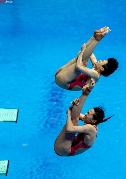 今日，在2019年国际泳联世界锦标赛上，施廷懋与王涵毫无悬念地摘得女双三米板金牌。图片来源东方IC.jpg