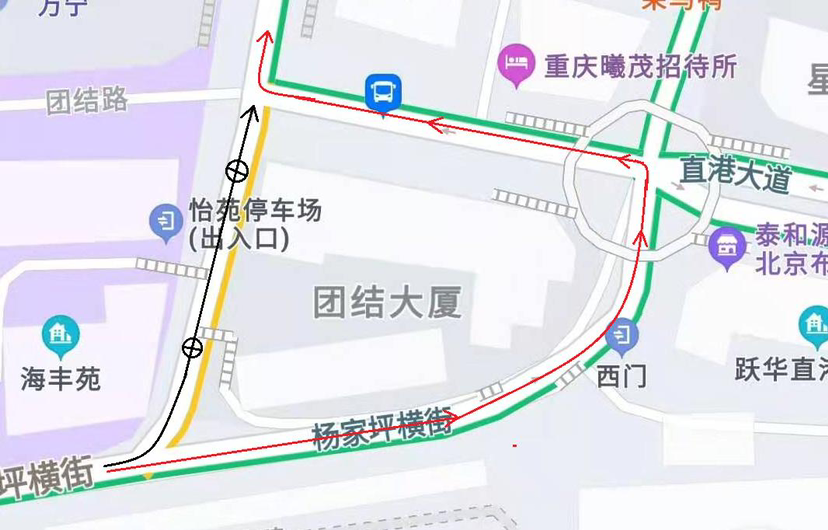 杨家坪环道正街至西城天街段进入环道路线。九龙坡警方供图 华龙网-新重庆客户端发 