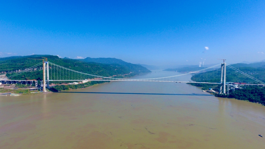 建设中的新田长江大桥。中交一公局供图 华龙网-新重庆客户端发